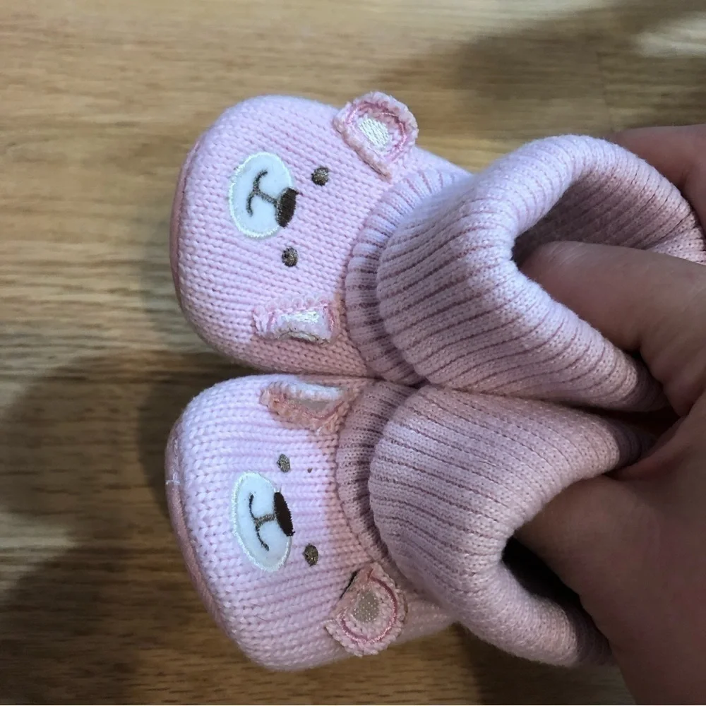 Girls Baby Shoe Bundle Velour Velvet Knit Red Pink Bear 6-9 mos